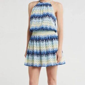 Ramy Brook Halter Neck Leona Dress Smocked Waist Zigzag Knit NEW
